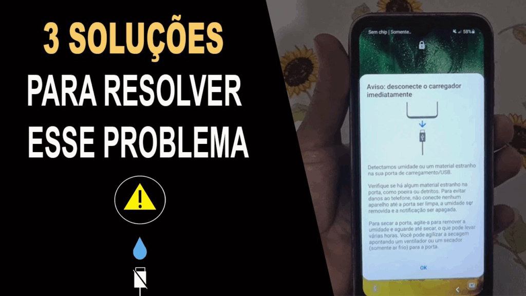 Aviso: desconecte o carregador imediatamente detectamos umidade. Como Resolver.